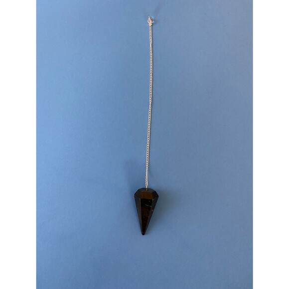 Black Tourmaline crystal pendulum on silver chain with Quartz bead - Picture 1 of 7